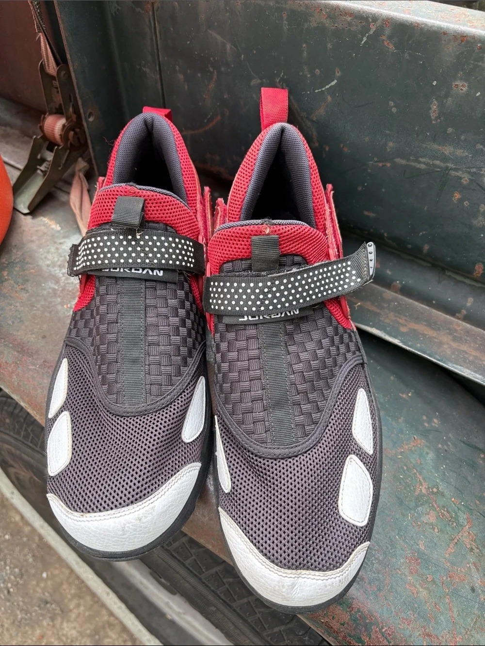 Jordan Kids Black and Red Strap Basketball Sneakers